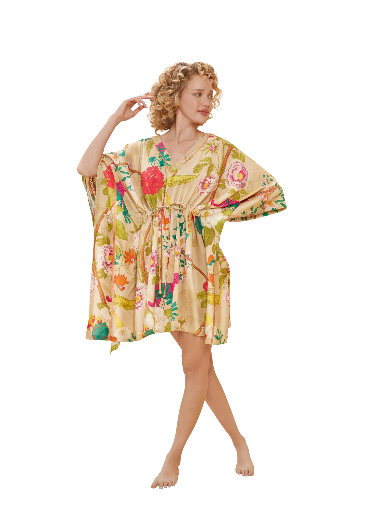 Beach Cover Up Delicate Flora & Fauna Coconut