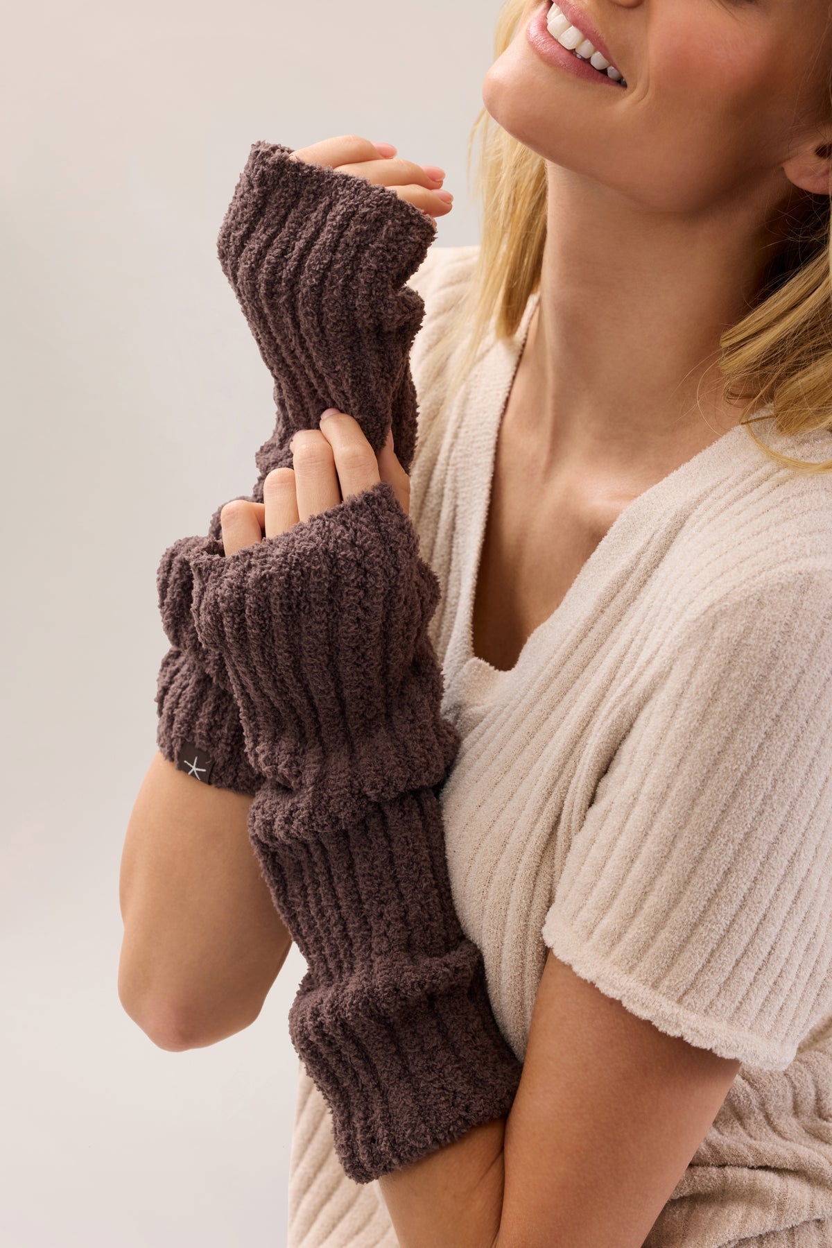 CozyChic® Pointelle Fingerless Gloves Umber