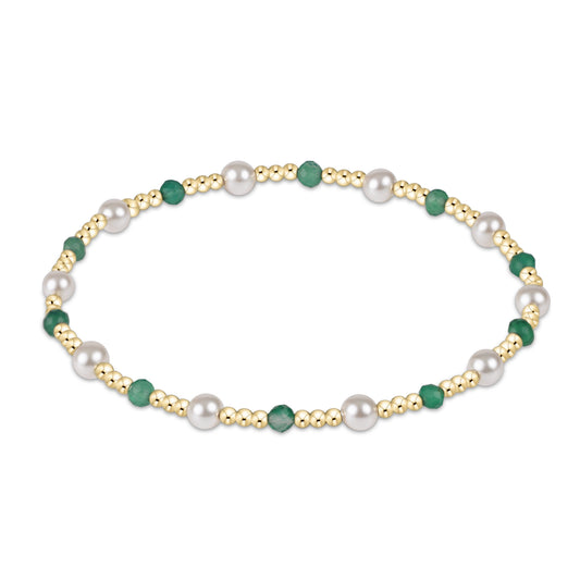 Extends Pearl Sincerity Pattern 4mm Bead Bracelet Green Onyx