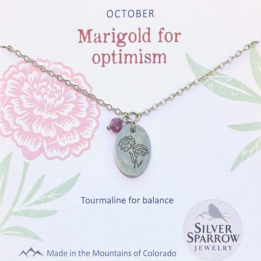 October Silver Birth Flower Necklace