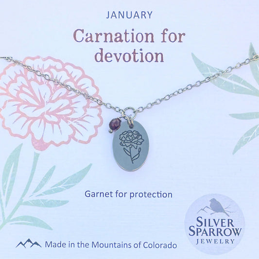 January Silver Birth Flower Necklace