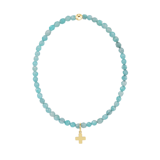 Classic Amazonite 3mm Bracelet Signature Cross Gold Charm