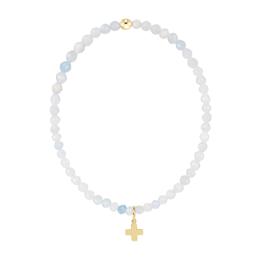 Classic Aquamarine 3mm Bracelet Signature Cross Gold Charm