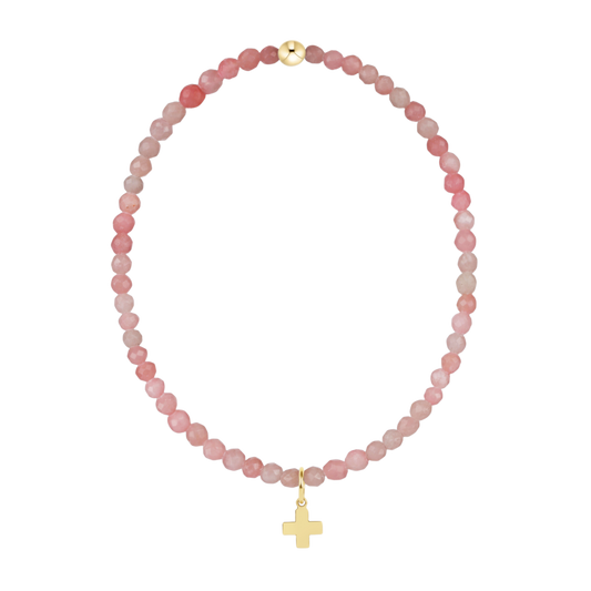 Classic Pink Opal 3mm Bracelet Signature Cross Gold Charm
