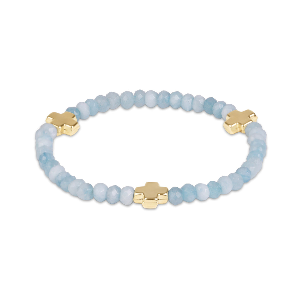 Signature Cross Gold 4mm Gemstone Bracelet - Aquamarine