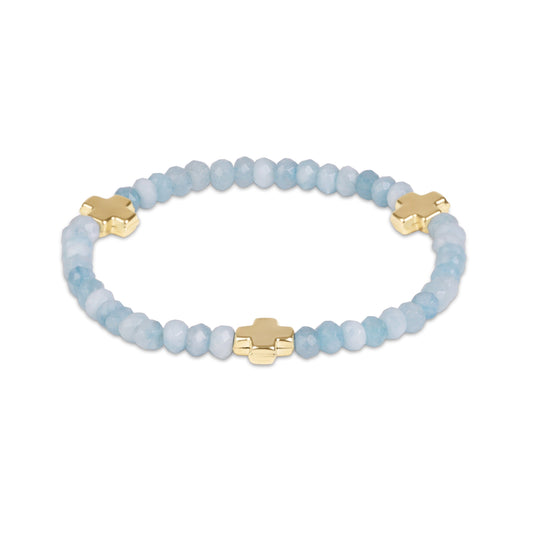 Signature Cross Gold 4mm Gemstone Bracelet - Aquamarine