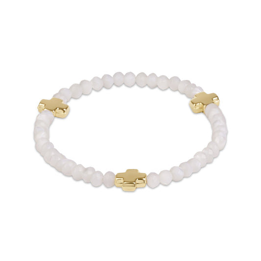 Signature Cross Gold 4mm Gemstone Bracelet - Mother of Pearl