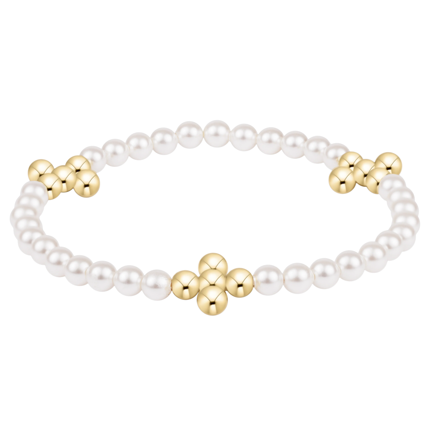 Beaded 4mm Gold Signature Cross 4mm Pearl Bracelet