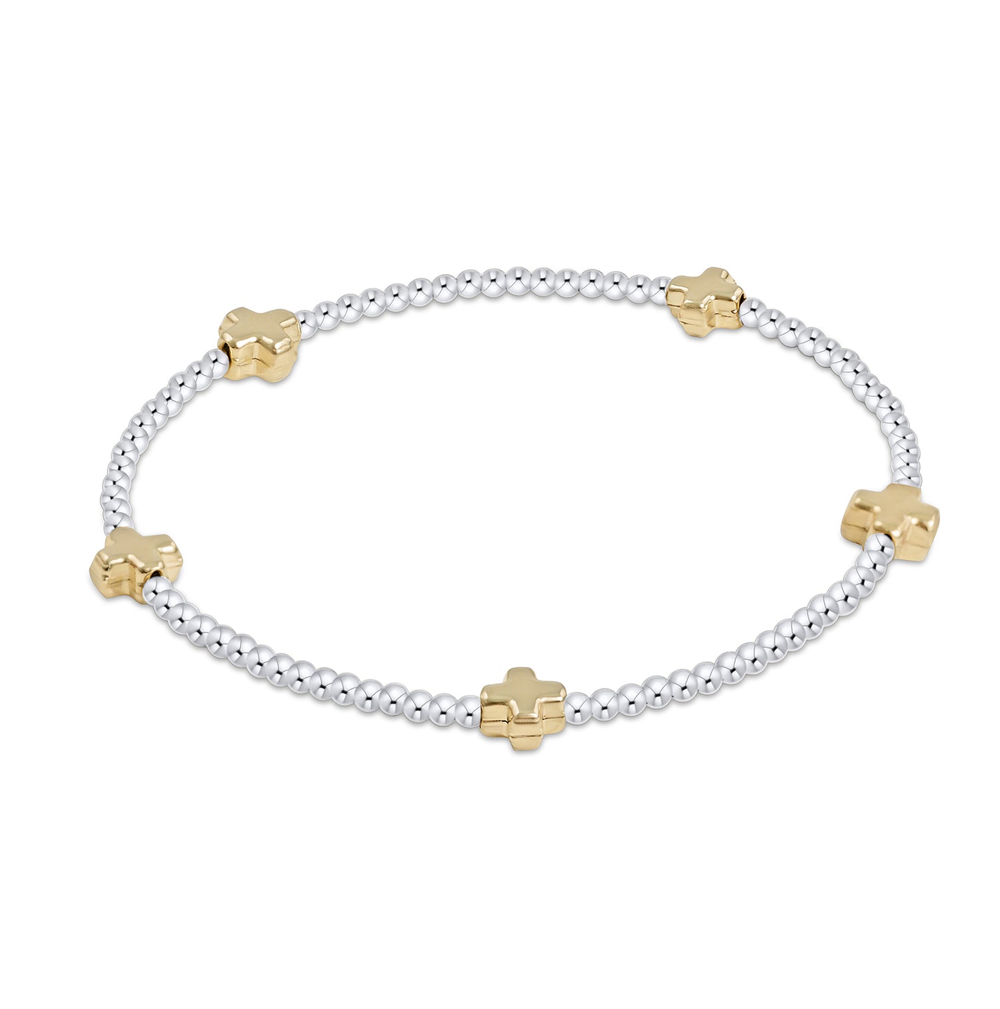 Signature Cross Small Sterling Mixed Metal Pattern 2 mm Bead Bracelet Gold
