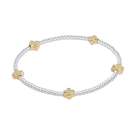Signature Cross Small Sterling Mixed Metal Pattern 2 mm Bead Bracelet Gold