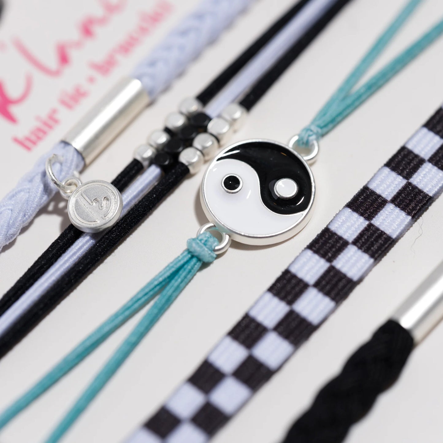 Balance Yin Yang Charm Black & White Hair Tie Bracelet Set