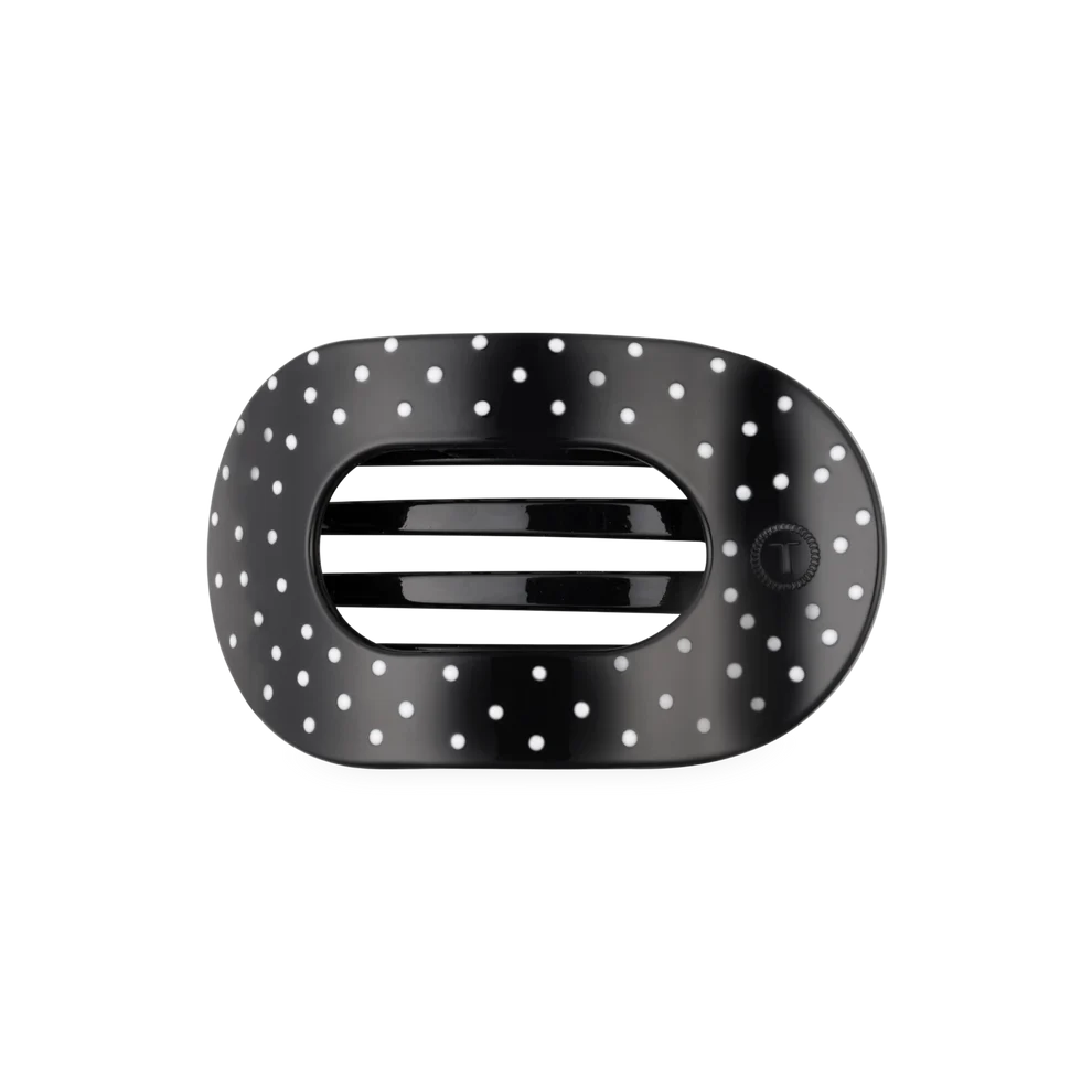 Black Polka Dot Party Medium Flat Round Hair Clip