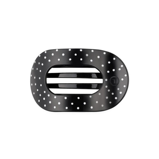 Black Polka Dot Party Medium Flat Round Hair Clip