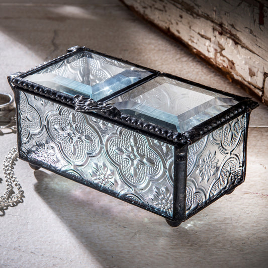 Clear Vintage Glass Keepsake Box Center Open