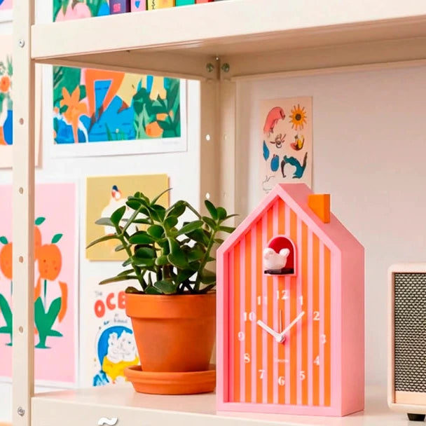 Orange and Pink House Cuckoo Alarm Clock