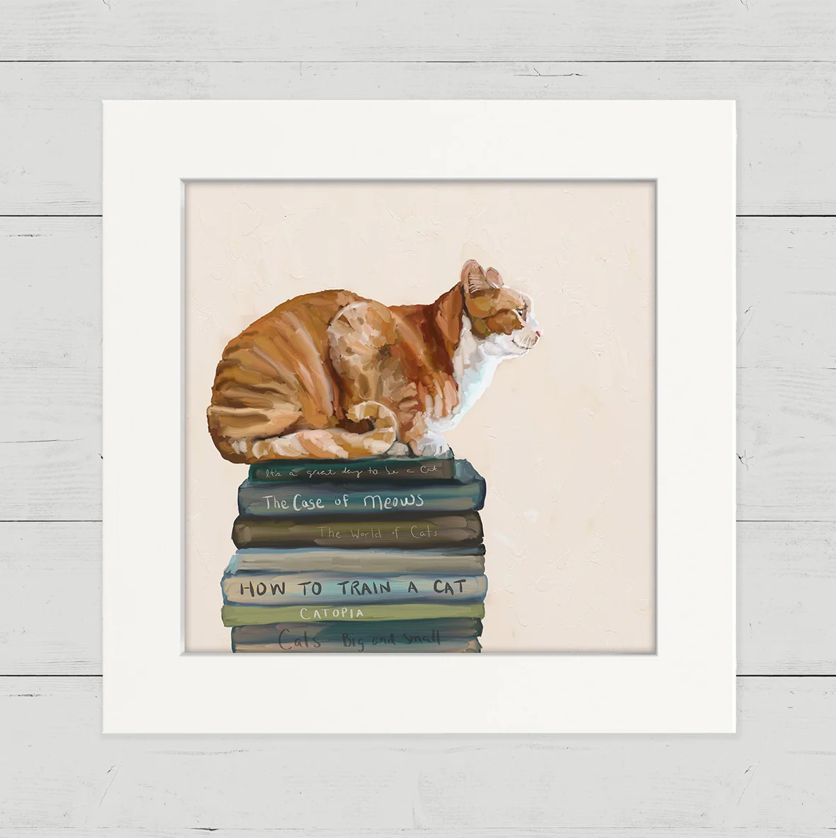 Cat on Books 1 Happy Square Art