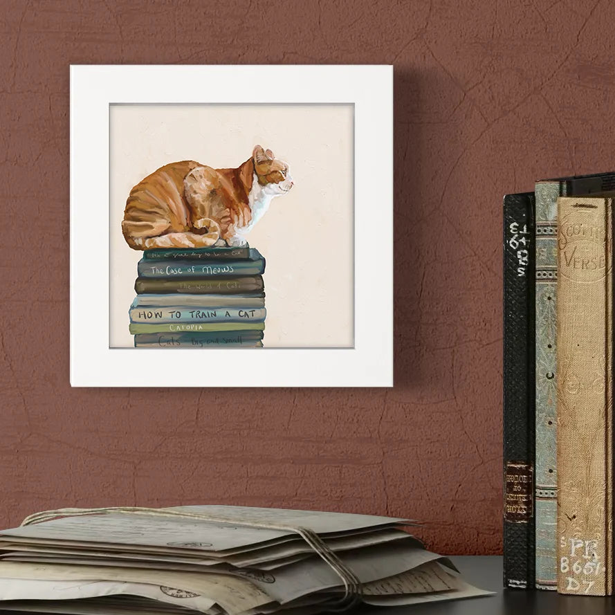 Cat on Books 1 Happy Square Art