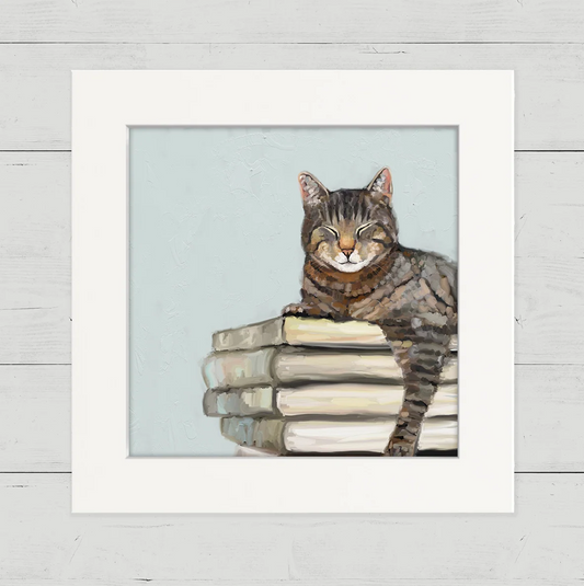 Cat on Books 2 Happy Square Art