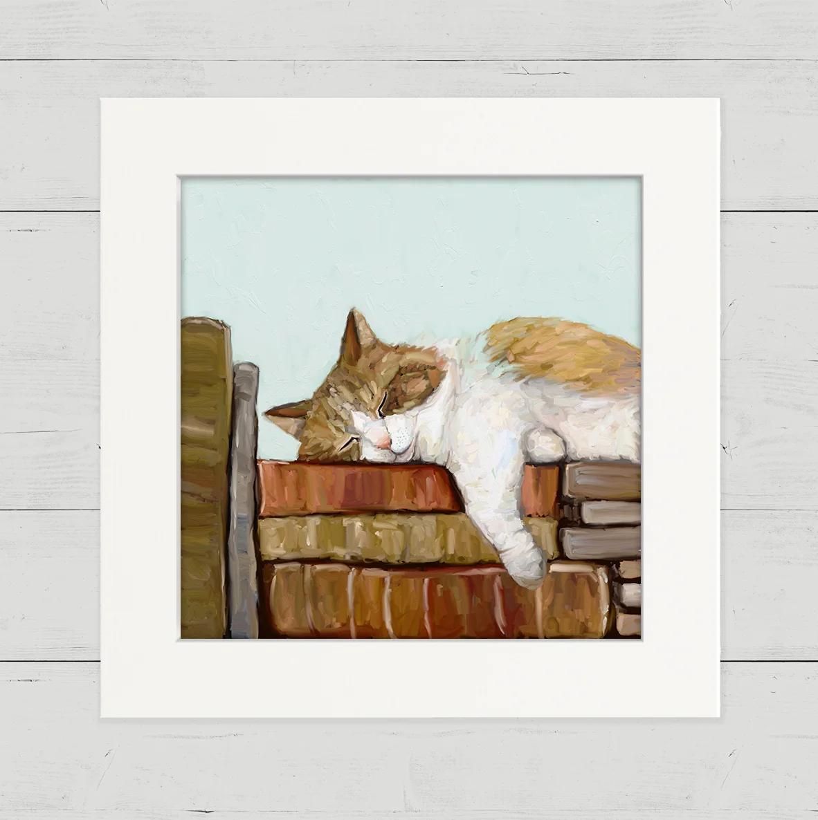 Cat on Books 3 Happy Square Art