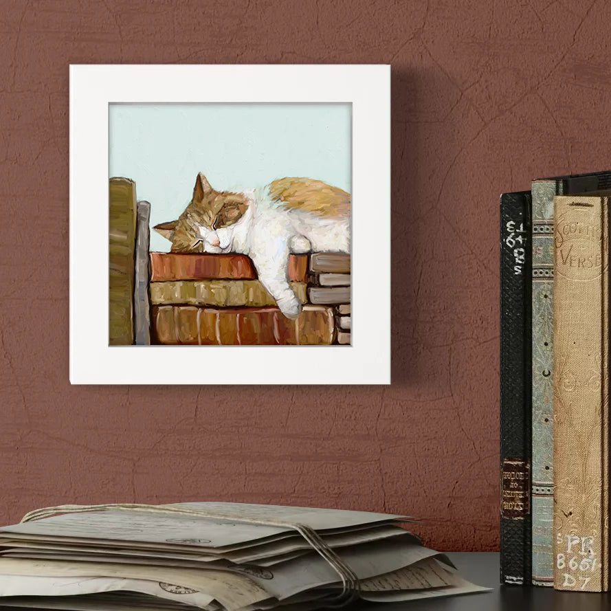 Cat on Books 3 Happy Square Art