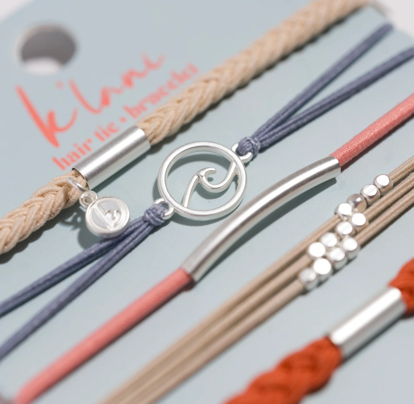 Celebrate Silver Wave Charm Hair Tie Bracelet Set