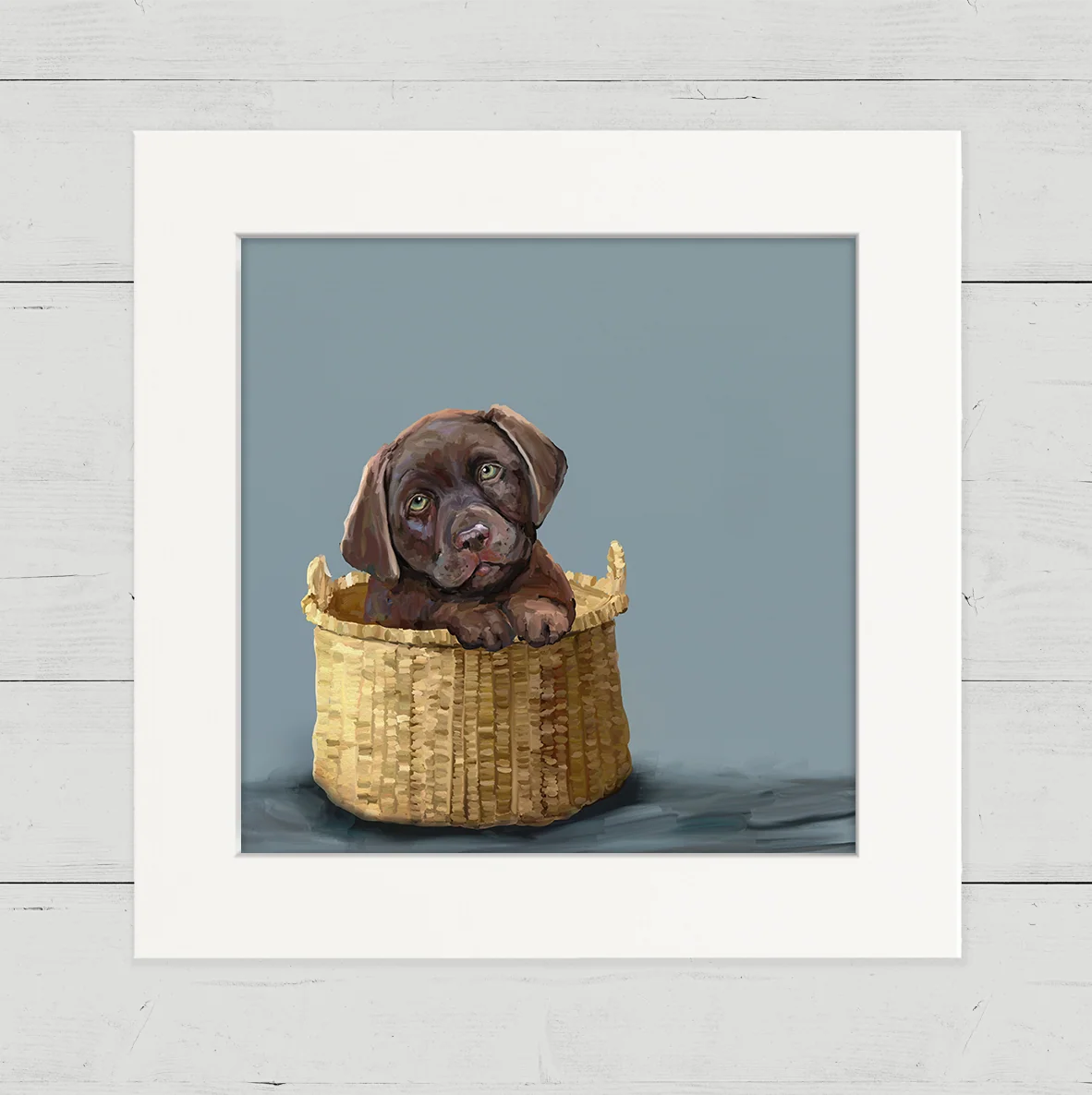 Chocolate Pup in a Basket Happy Square Art
