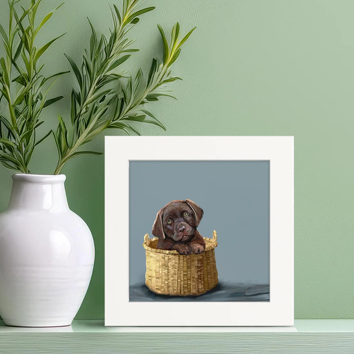 Chocolate Pup in a Basket Happy Square Art