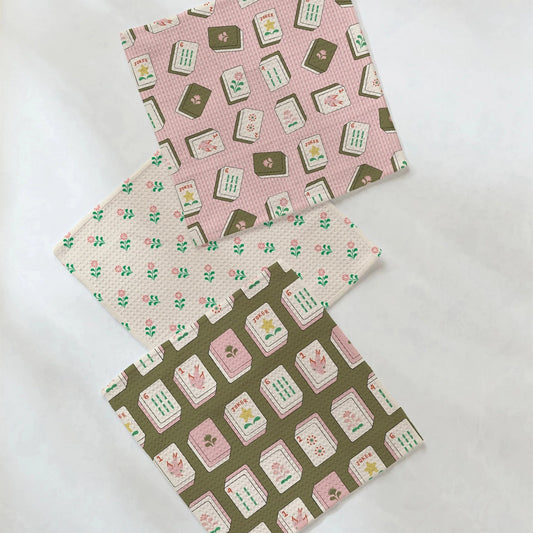 Flower Tiles Mahjong Dishcloth Set