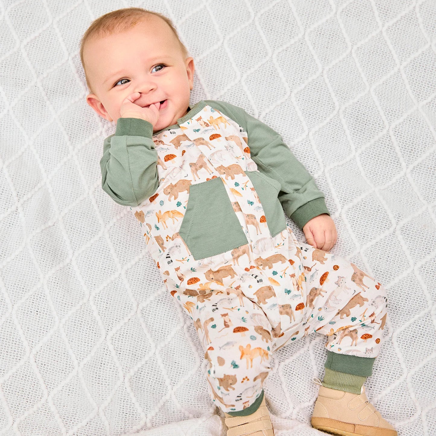 Wonderful Wildlife Magnetic L/S Side Pocket Romper