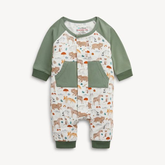 Wonderful Wildlife Magnetic L/S Side Pocket Romper