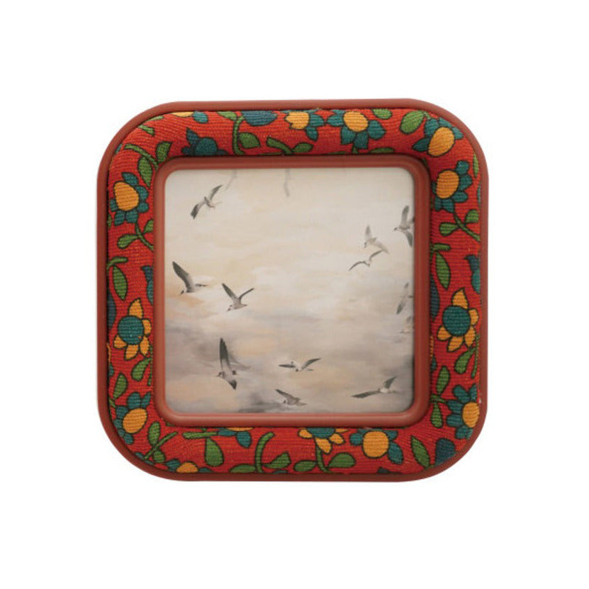 Square Fabric Covered Photo Frame with Floral Pattern