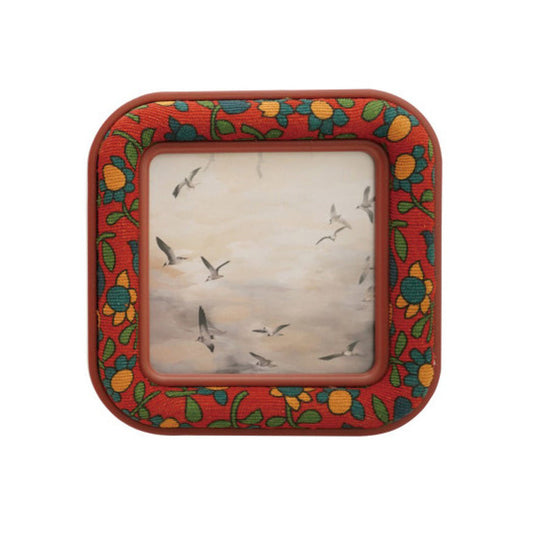 Square Fabric Covered Photo Frame with Floral Pattern