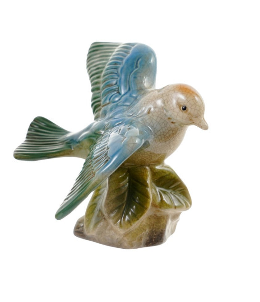 Hand-Painted Vintage Reproduction Bird Bright Blue & Green