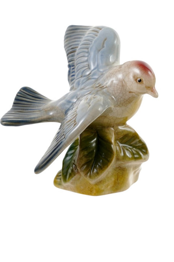 Hand-Painted Vintage Reproduction Bird Blue w/ Red Head