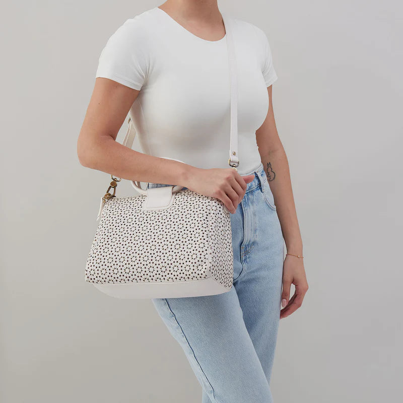 Sheila Medium Satchel Ecru Daisy Perf