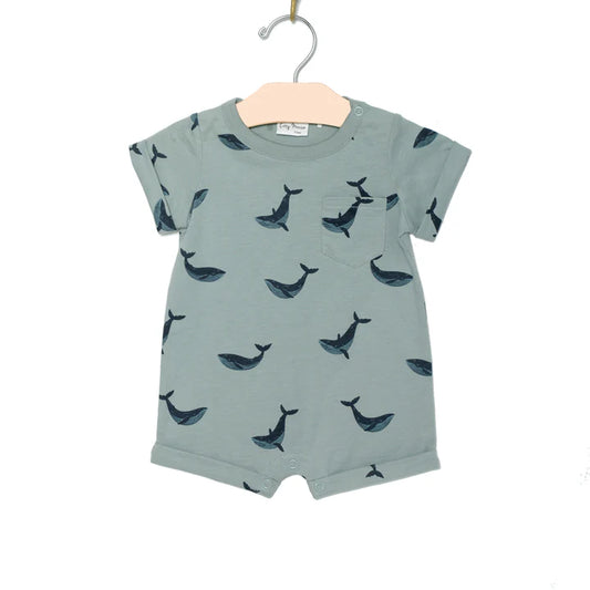 Short Sleeve Romper Blue Whales