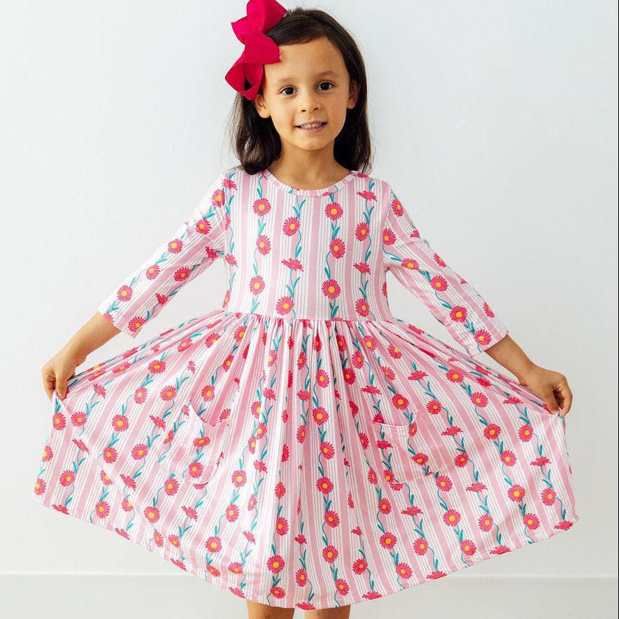 Daisy Chain 3/4 Sleeve Pocket Twirl Dress
