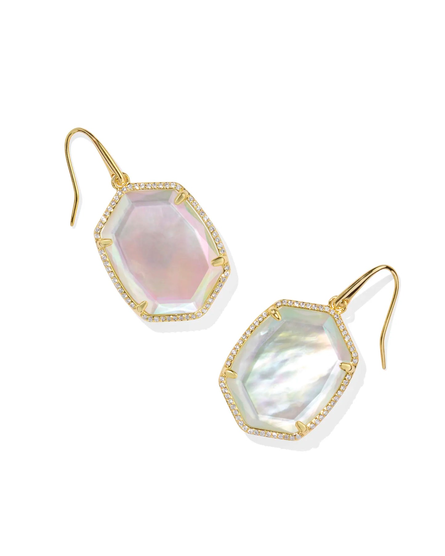 Daphne Gold Pave Frame Drop Earrings in Iridescent Ivory