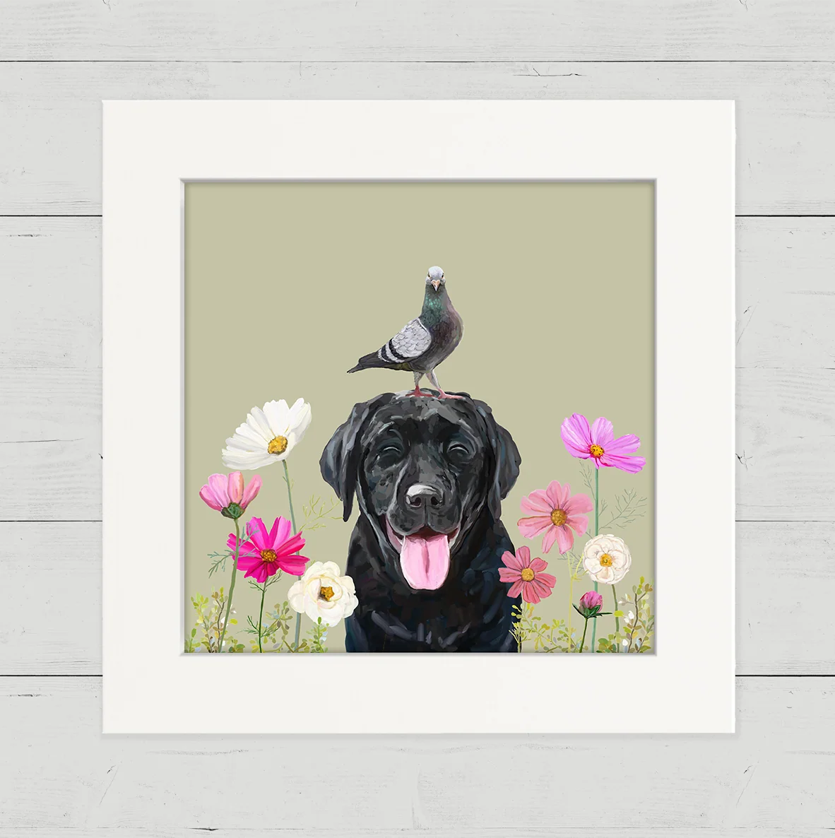 Dogs and Birds - Black Lab Happy Square Art