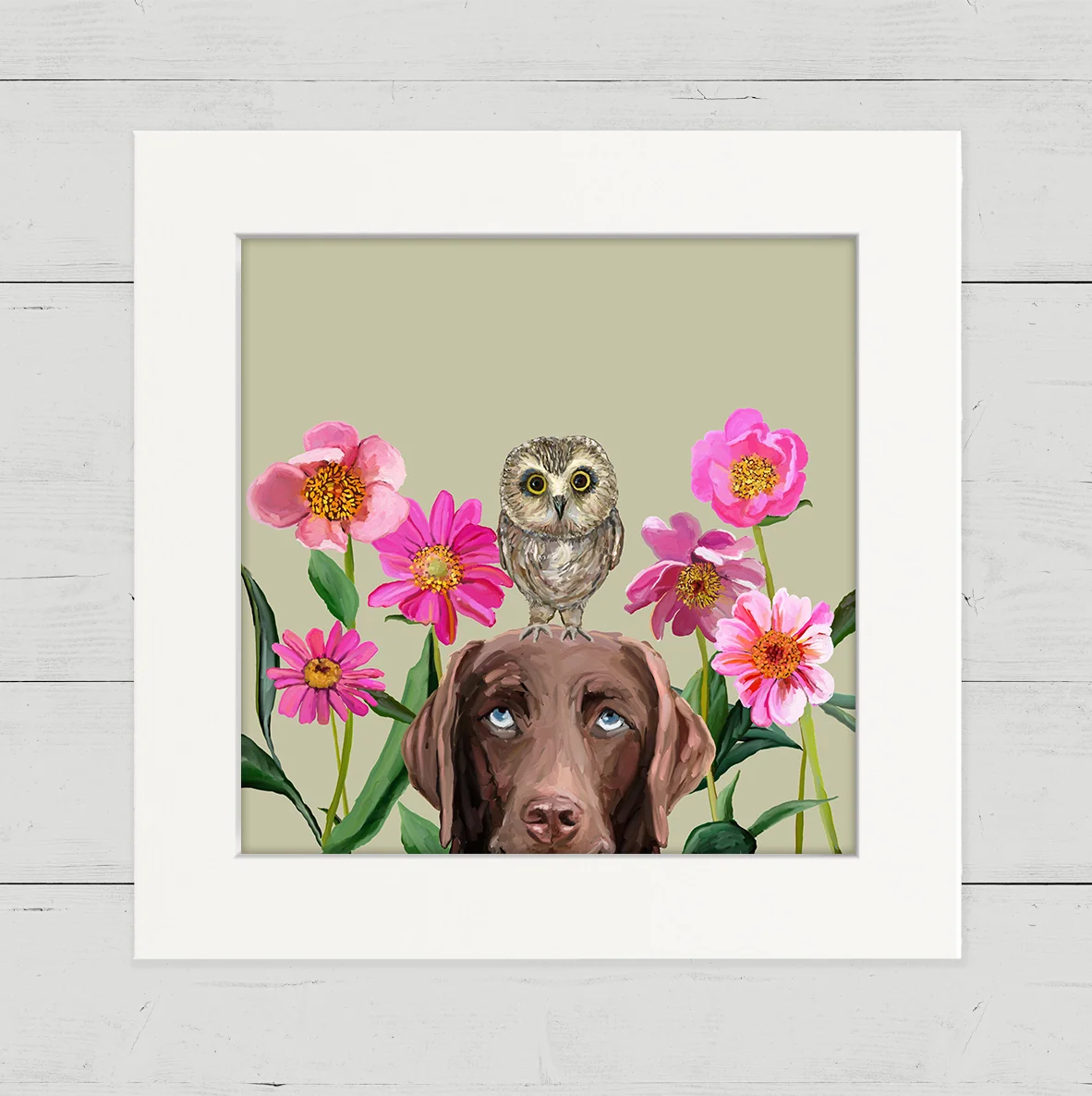 Dogs and Birds - Chocolate Lab Happy Square Art