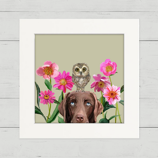 Dogs and Birds - Chocolate Lab Happy Square Art