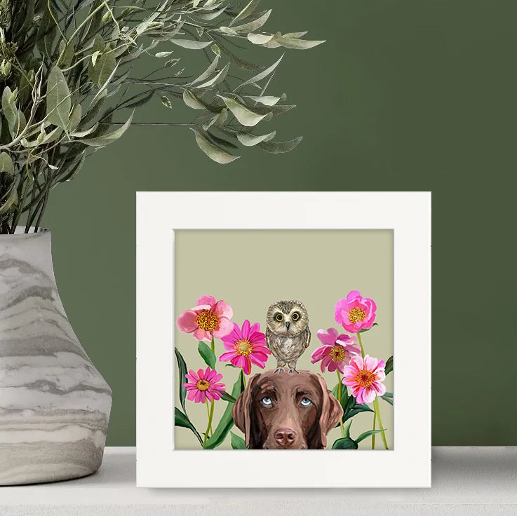 Dogs and Birds - Chocolate Lab Happy Square Art