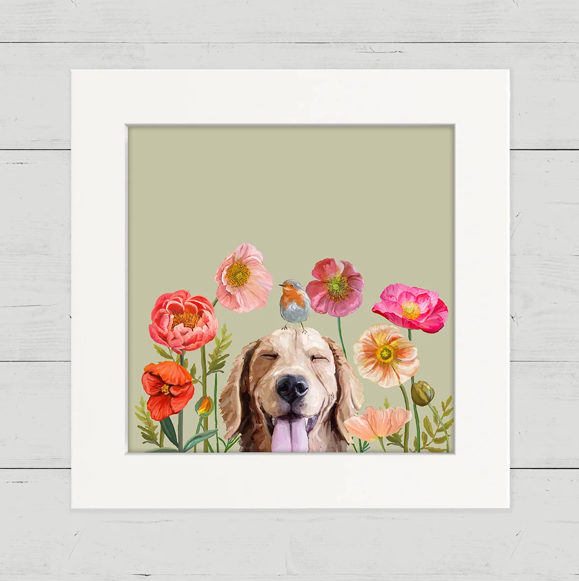 Dogs and Birds - Golden Happy Square Art