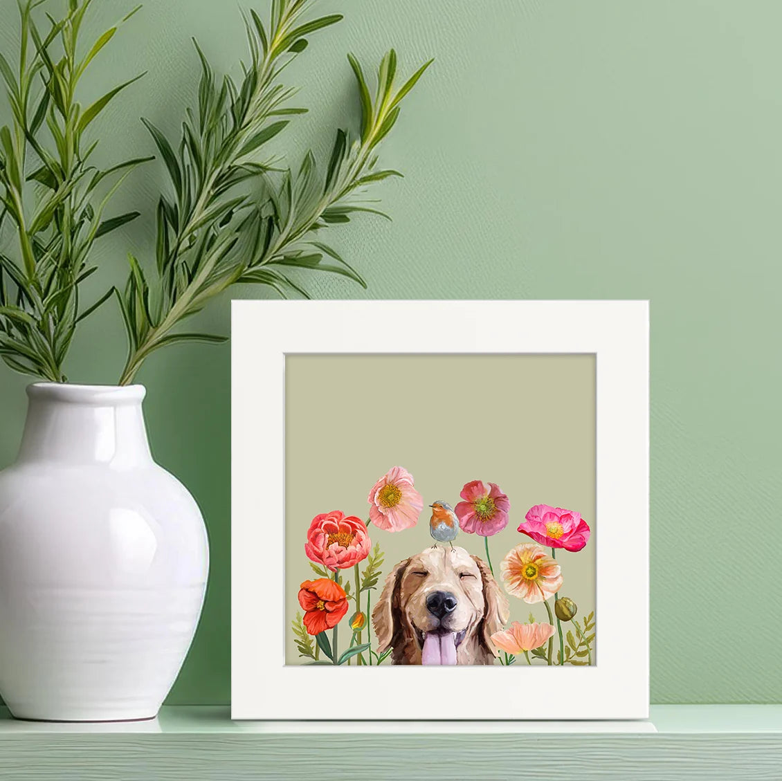 Dogs and Birds - Golden Happy Square Art