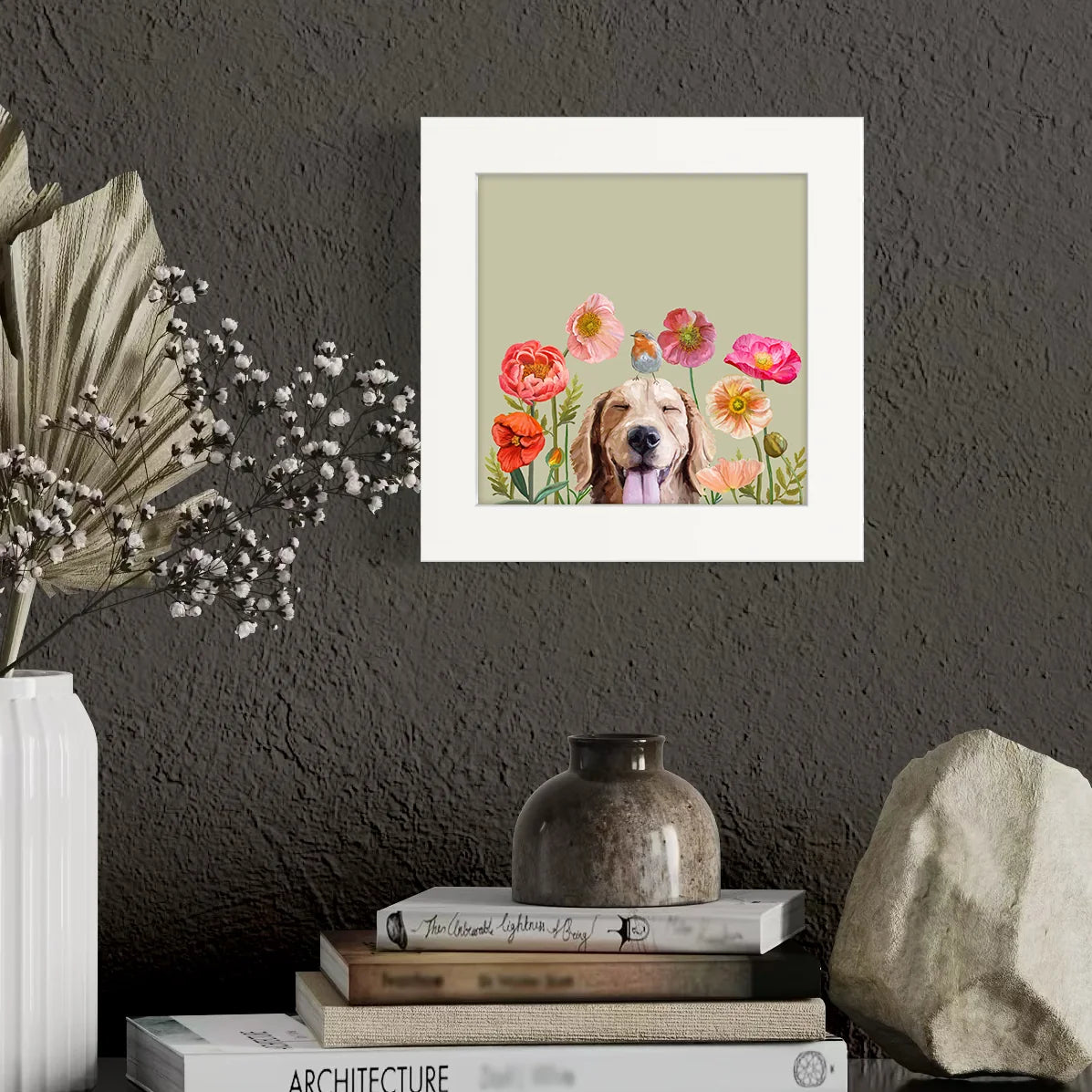 Dogs and Birds - Golden Happy Square Art