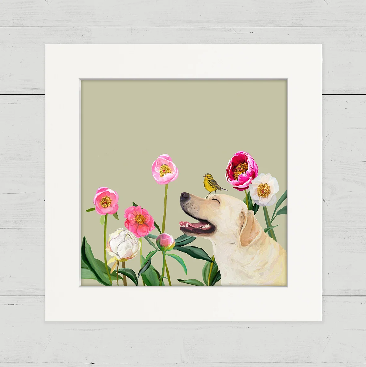 Dogs and Birds - Yellow Lab Happy Square Art