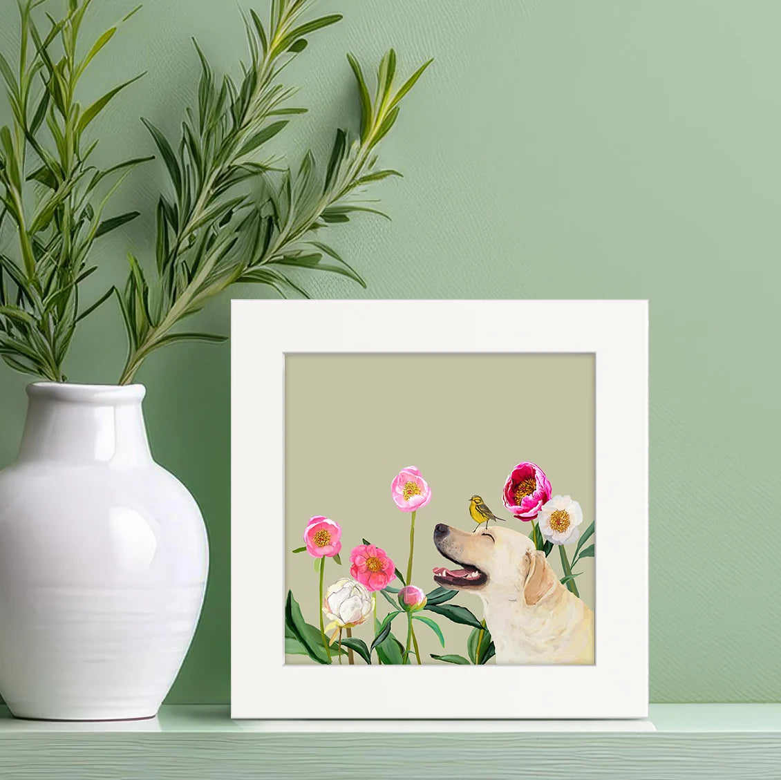 Dogs and Birds - Yellow Lab Happy Square Art