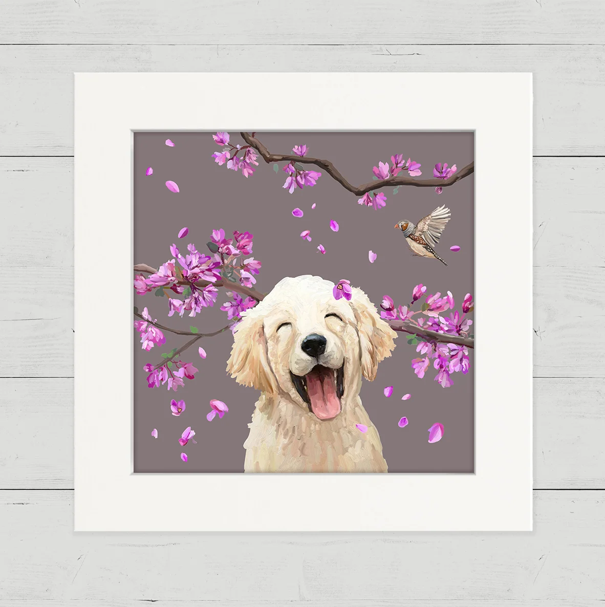 Dogs and Birds - Golden Retriever Pup Happy Square Art
