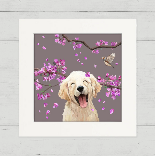 Dogs and Birds - Golden Retriever Pup Happy Square Art