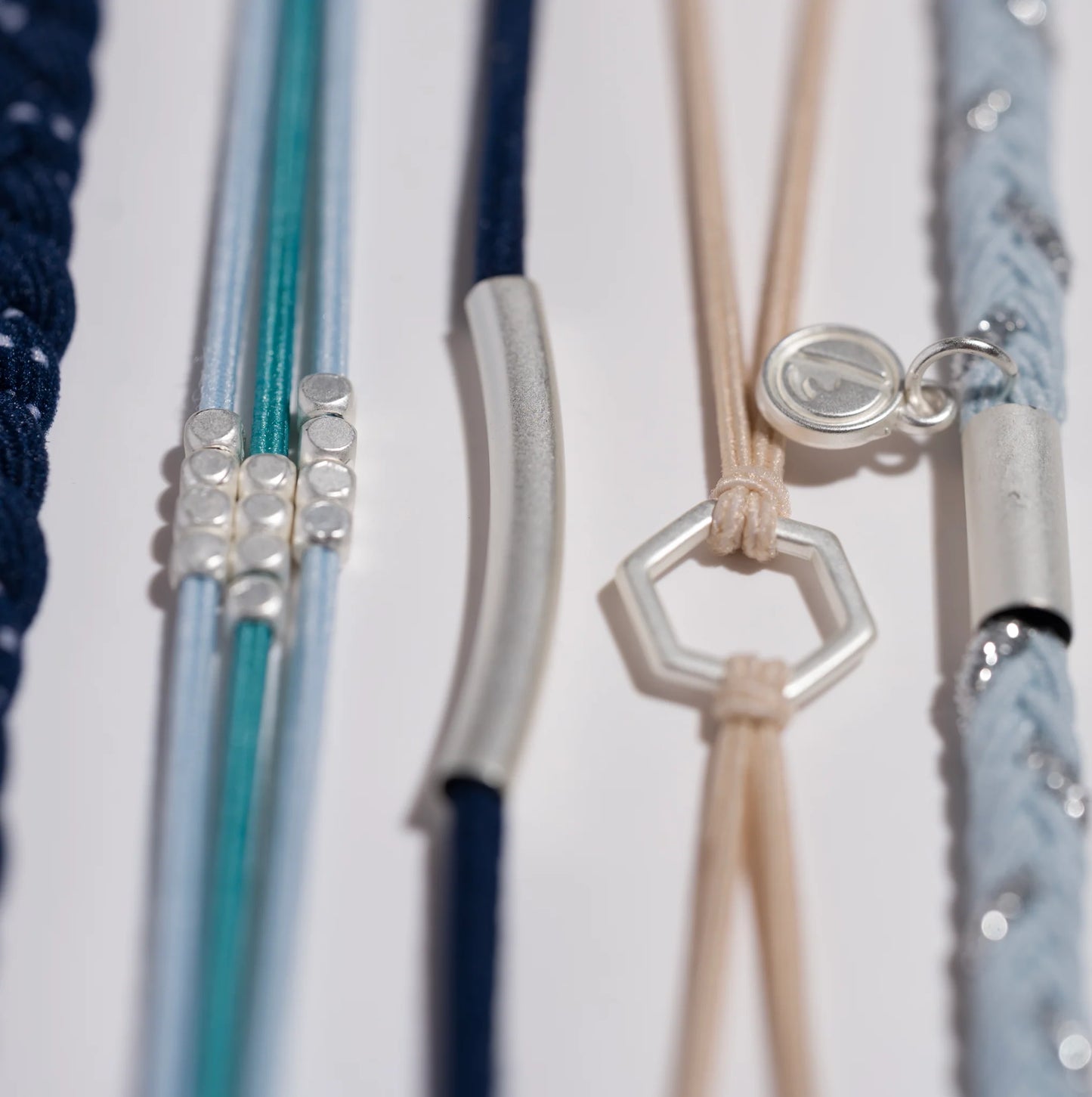 Dream Silver Hexagon Charm Blue Hair Tie Bracelet Set